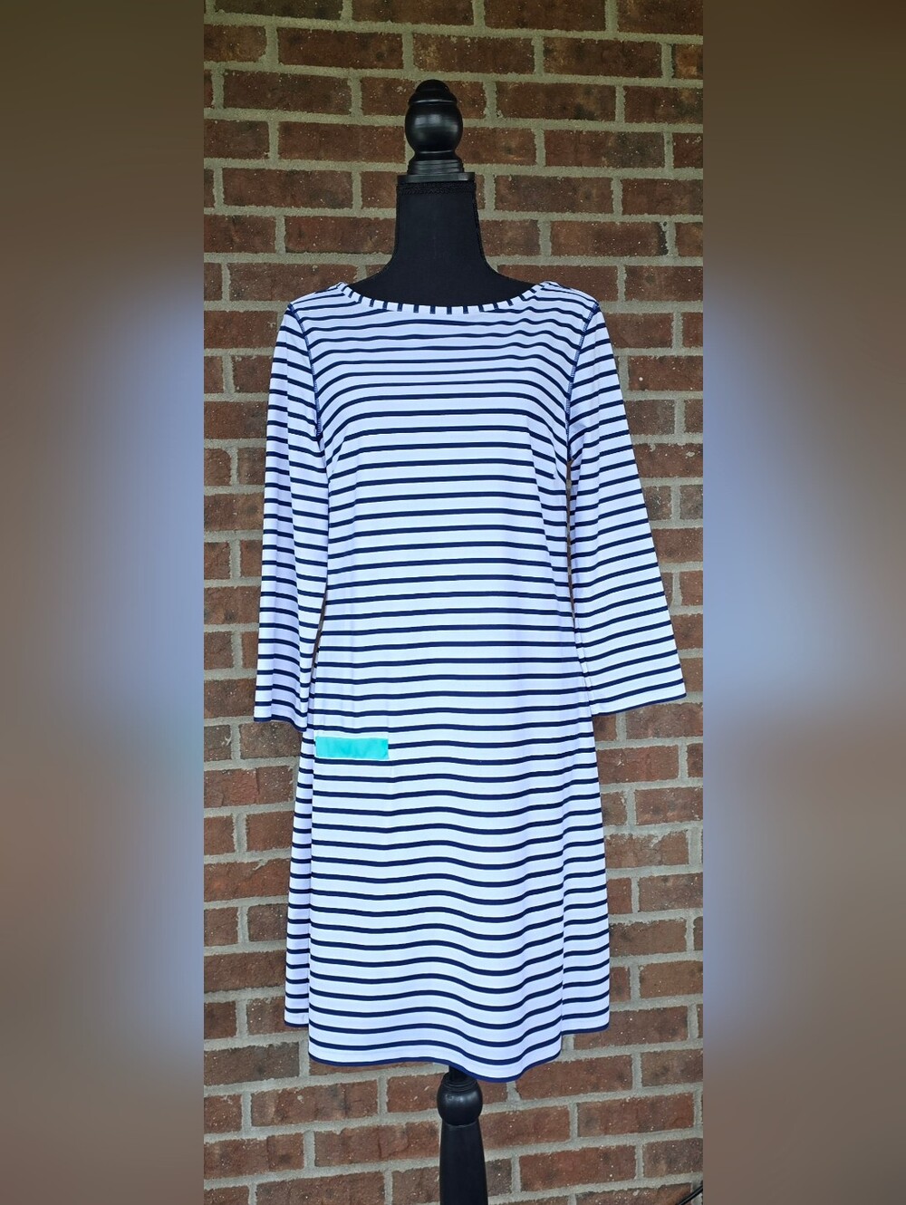 Cabana Life White and Navy Striped Midi Dress